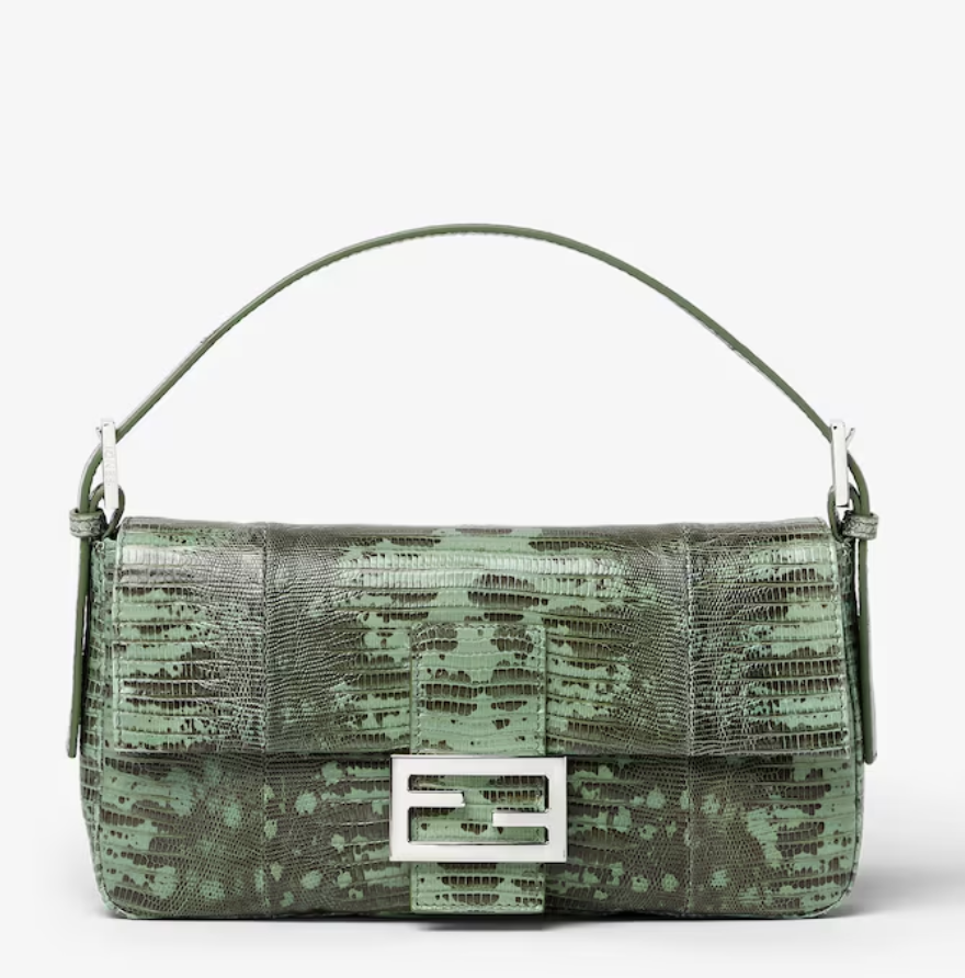 Fendi, Jade Green Lizard Leather Baguette