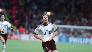 Germany striker Oliver Bierhoff celebrates his golden goal