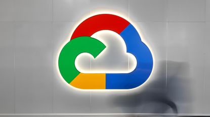 Google Cloud logo pictured on a wall at Mobile World Congress (MWC) 2023 in Barcelona, Spain.
