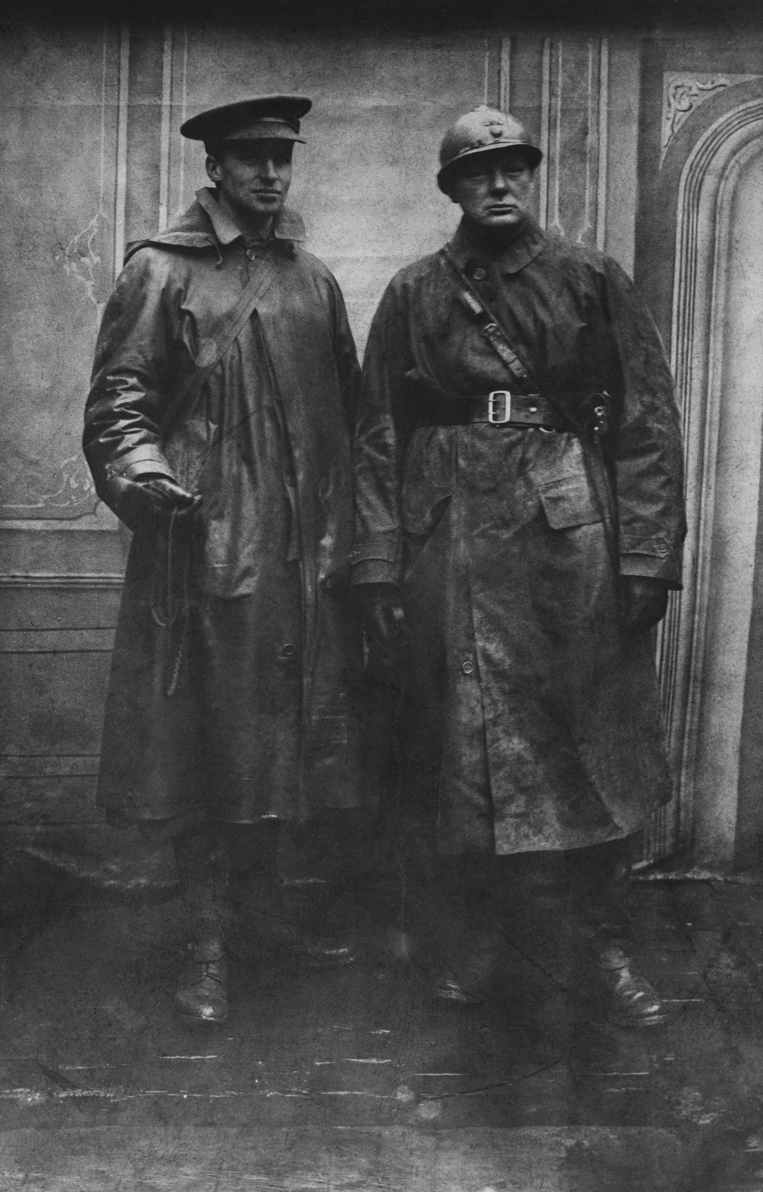 Winston Churchill and Archibald Sinclair in trench-style military coats in the First World War