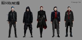 Several outfits of the main character from Vampire: The Masquerade - Bloodlines 2.