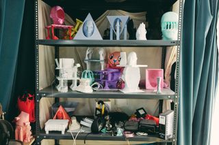 Shelves of 3D printed objects