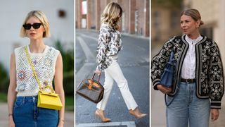 Three women wearing boho tops and jackets