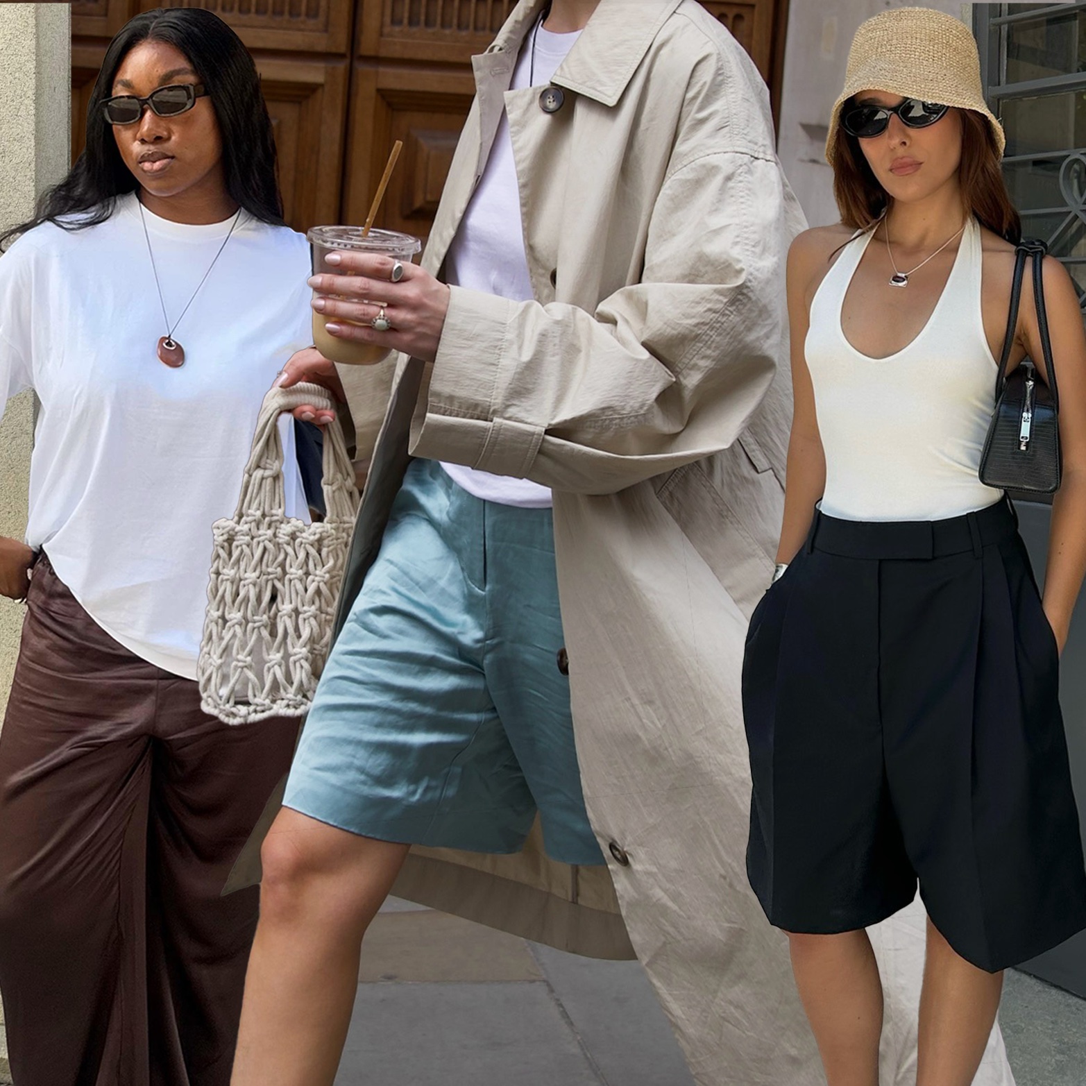 fashion collage featuring three European style influencers wearing chic summer 2026 outfit ideas with flip-flop sandals