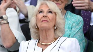 Queen Camilla suspects it could rain as she attends day ten of the Wimbledon Tennis Championships