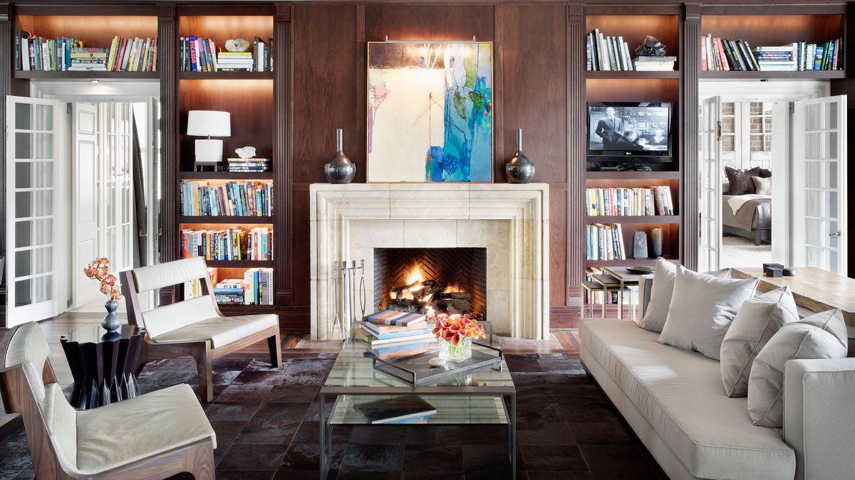 traditional living room with open fire