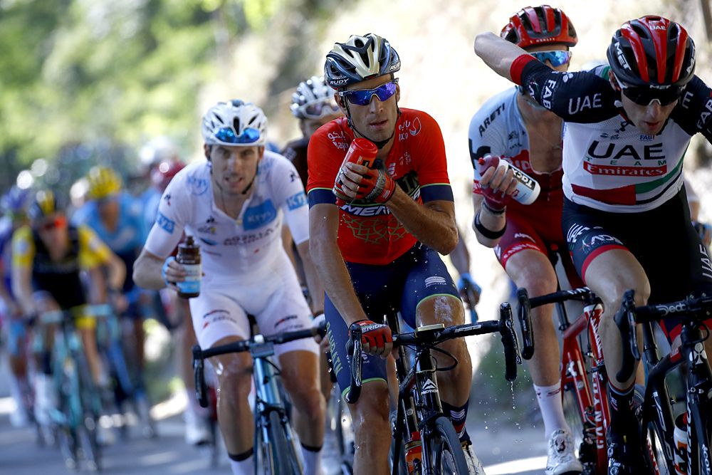 Vincenzo Nibali (Bahrain-Merida) takes a bottle during a hot stage 11 at the Tour de France