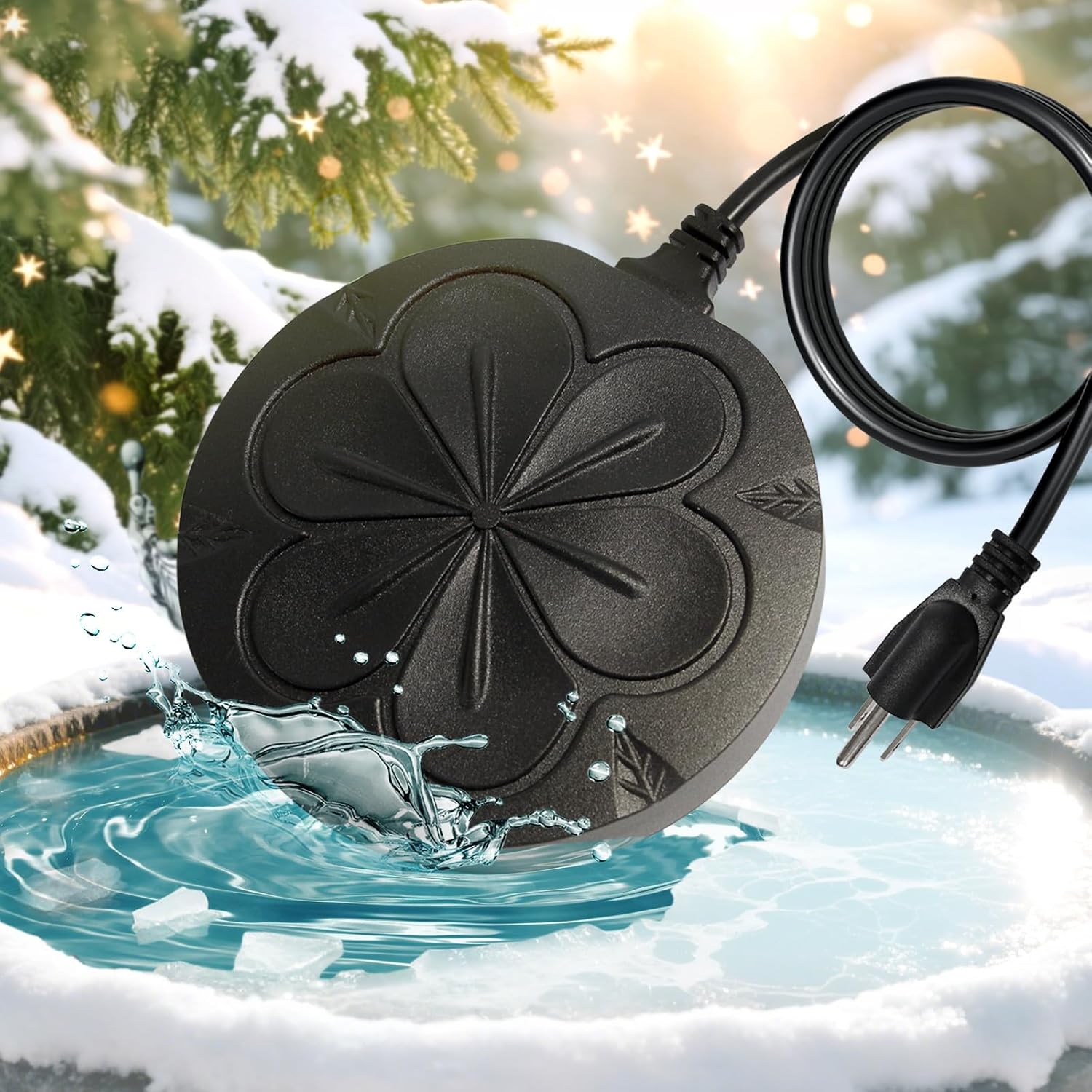 110w Bird Bath Heater for Outdoors in Winter, Submergible Cast Aluminum Chicken Water Heater With Thermostatically Controlled Bird Bath Deicer Pond Deicer for Livestock