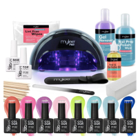 Mylee The Full Works Gel Nail Polish LED Lamp Kit, 8x MYGEL Colours, Top &amp; Base Coat | UK Deal: £130