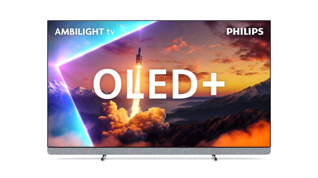 The Philips OLED+910 TV on a white backgound