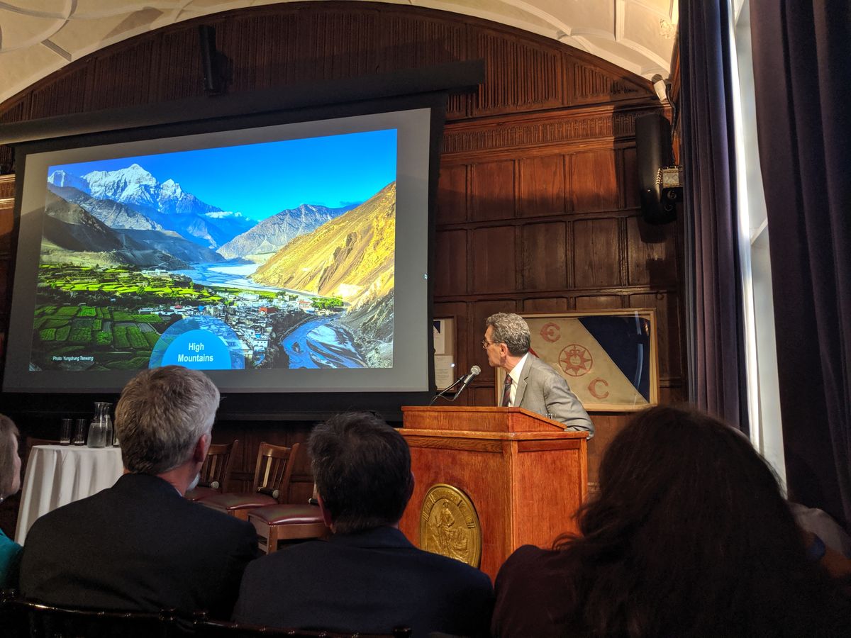 Ben Orlove, a professor of public policy at Columbia University and a lead author on the 2019 IPCC special report, explains the team&#039;s findings at the Explorer&#039;s Club on Sept. 25, 2019. 