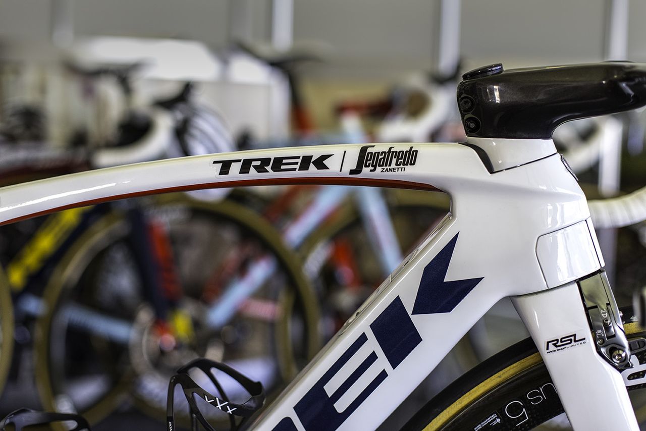 Kiel Reijnen has a red, white and blue bike