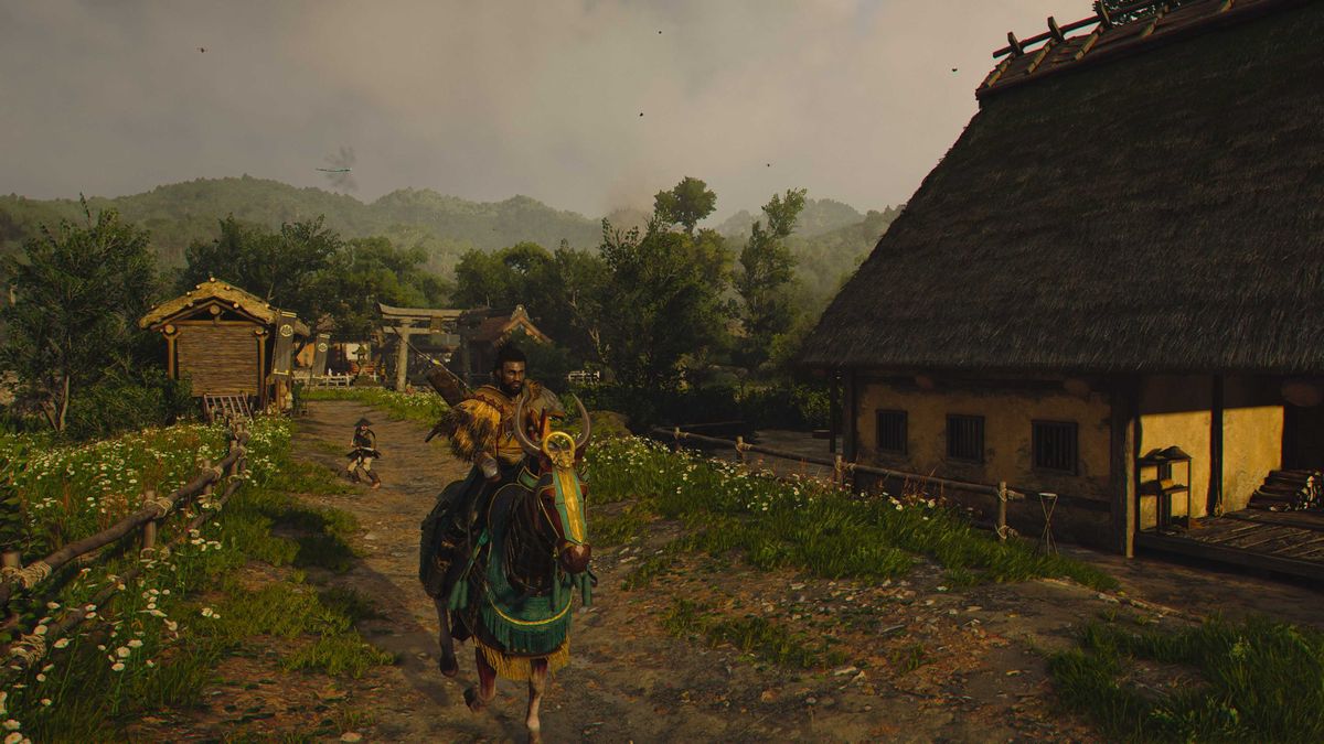 Yasuke riding through a village looking for Knowledge in Assassin&#039;s Creed Shadows