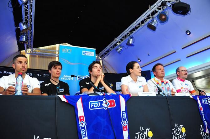 Nacer Bouhanni, Arthur Vichot, and Thibaut Pinot (FDJ)