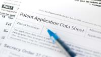Close-up of a patent application document form