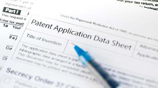 Close-up of a patent application document form