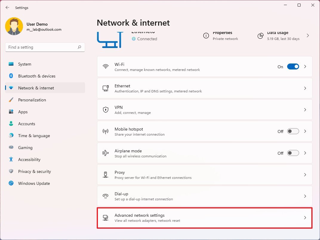 Advanced network settings