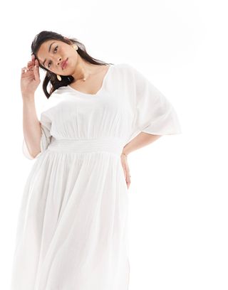 Yours Linen Look Maxi Dress in White