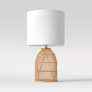 large table lamp with woven rattan base