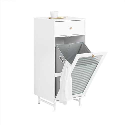 Sobuy Bzr116-W, Laundry Cabinet Laundry Chest Bathroom Storage Cabinet With Glass Door and Laundry Basket, W40 X D40 X H96cm