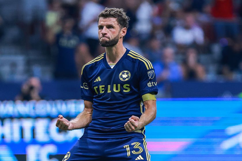 Thomas Muller celebrates after scoring a goal during the match between the Vancouver Whitecaps FC and the Philadelphia Union at BC Place on September 13, 2025 in Vancouver, British Columbia.