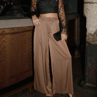 wide leg satin trousers