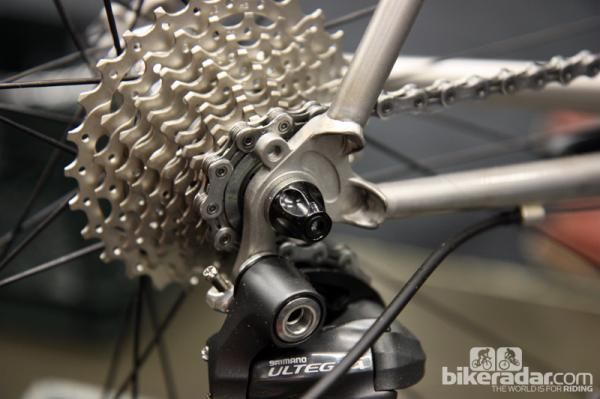 Tidy dropouts are used on this Soulcraft stainless steel all-road bike.