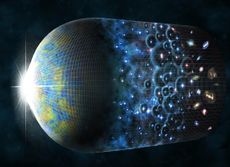 If some dark matter does carry an electric charge, that could explain why the hydrogen gas floating between stars at the cosmic dawn was much cooler than expected. Shown here, an artist's impression of the evolution of the universe beginning with the Big 