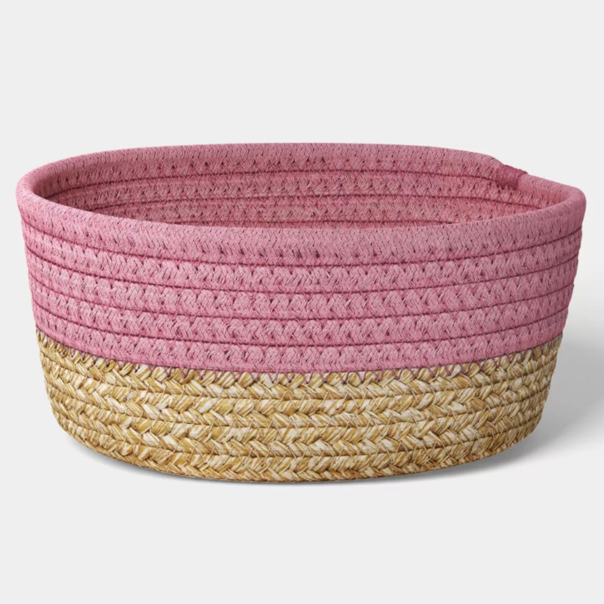 Pink and brown rattan basket