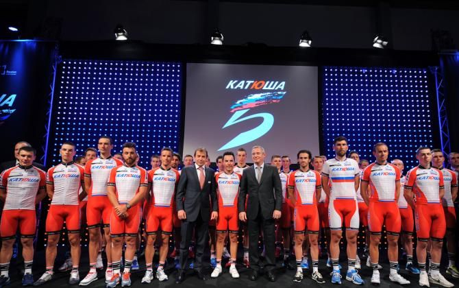 The 2014 Katusha team on stage