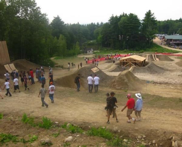 Riders prepare for an event at the Highland Mountain Bike Park.