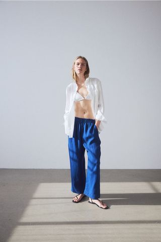 Ankle-Length Linen Trousers