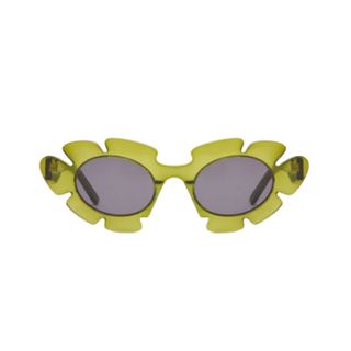 Pair of green Loewe sunglasses with flower shaped frames