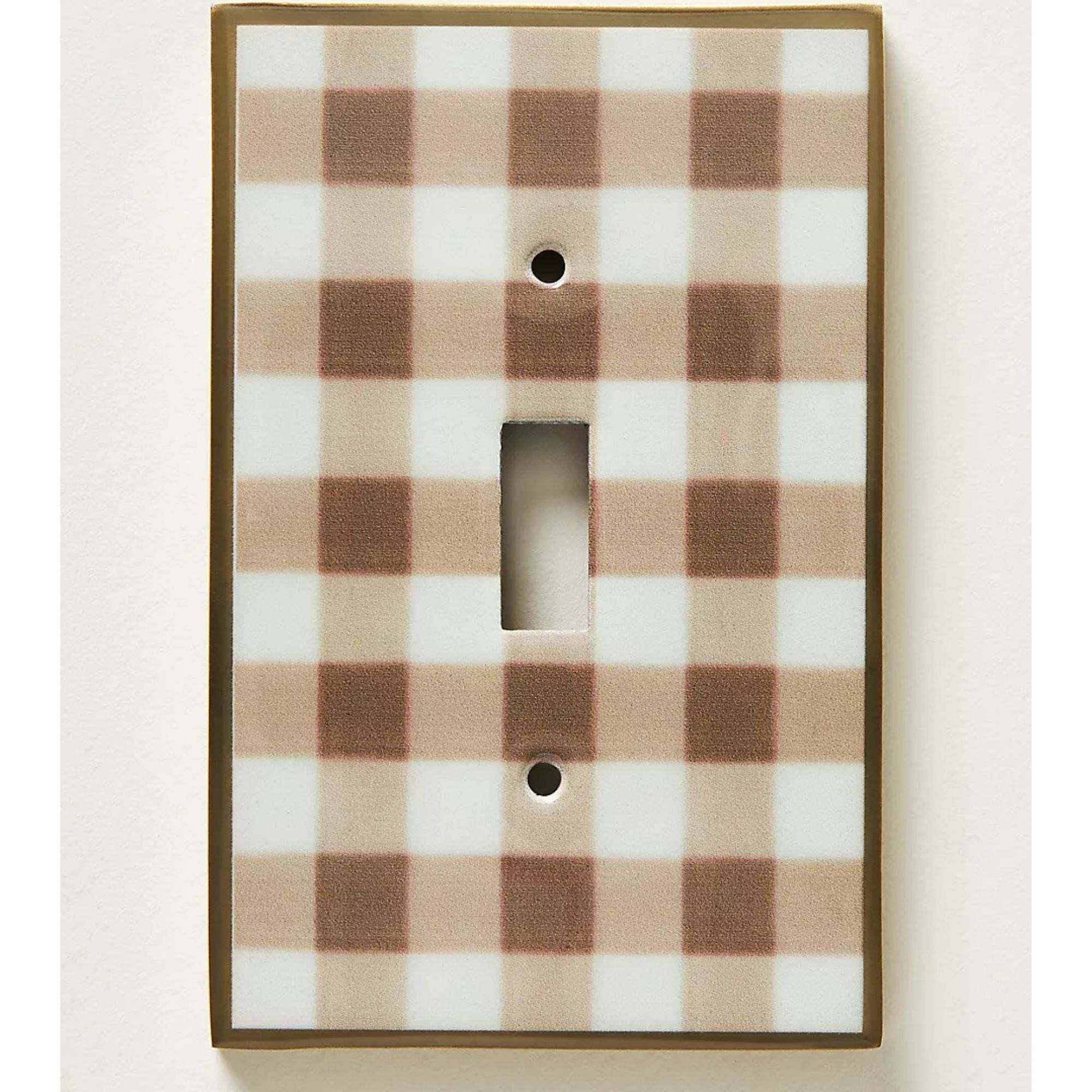White and brown gingham light switch cover
