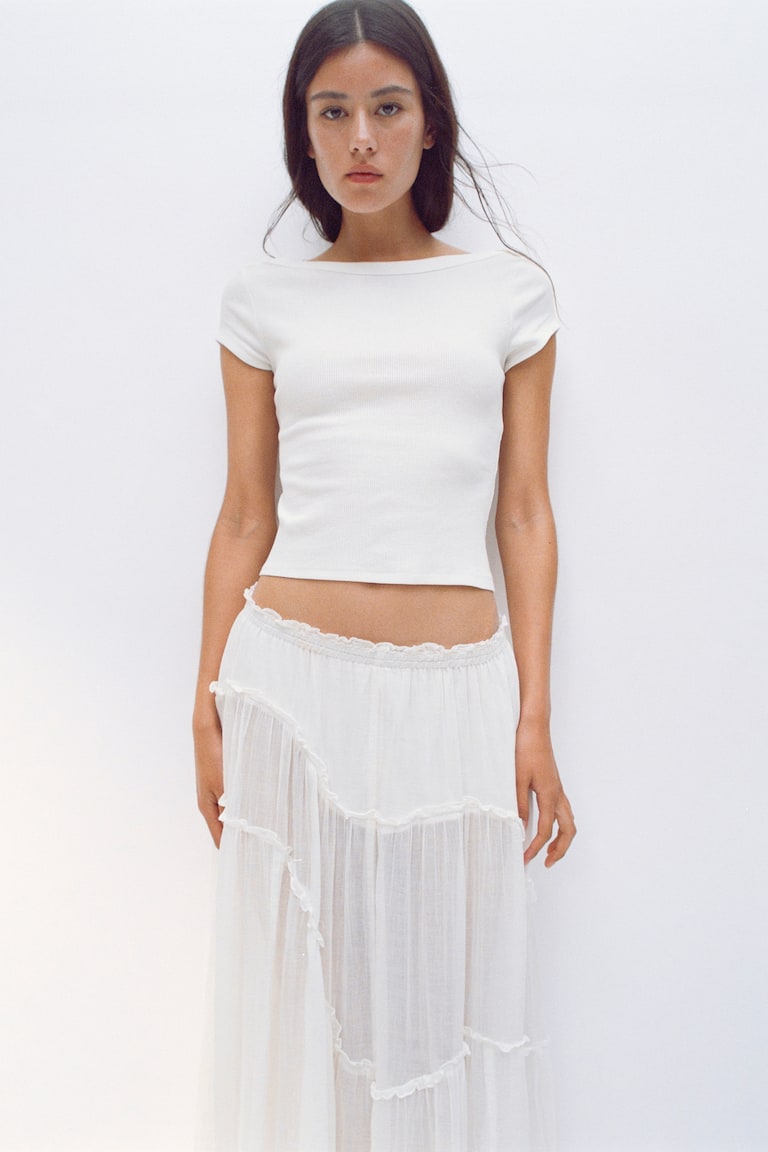 Ribbed Boat-Neck Top