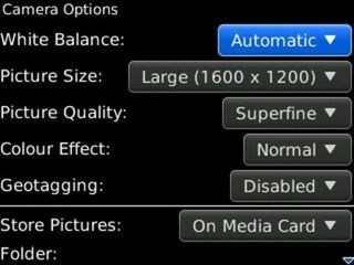 BlackBerry curve 3g: camera options