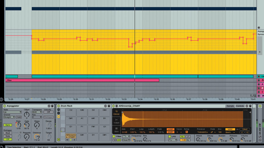 3. Rhythmic hi-hat rolls with an arpeggiator