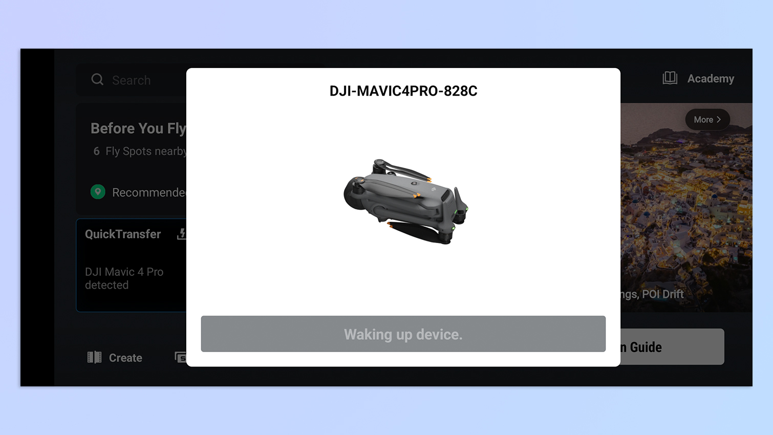 Screenshots of the DJI Fly app