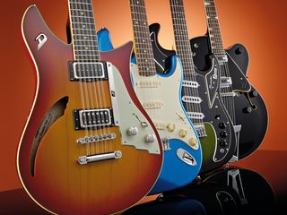 From L-R: Duesenberg Double Cat DDC-12, Fender Strat XII, Burns Double Six and Hutchins Memphis 12-string