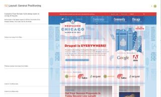 A universal grid overlaid on the DrupalCon Chicago site design allows for quick understanding of positioning