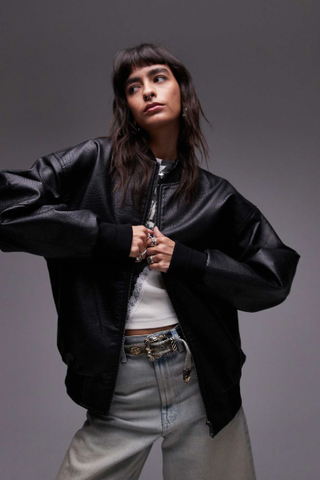  Topshop Faux Leather Oversized Bomber Jacket