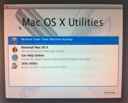 mac os x utilities screen on startup