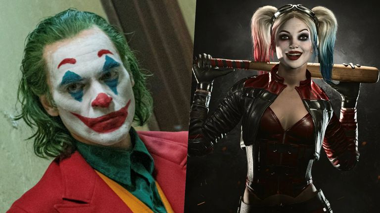Joaquin Phoenix as Joker and Tara Strong as Harley Quinn in Injustice 2