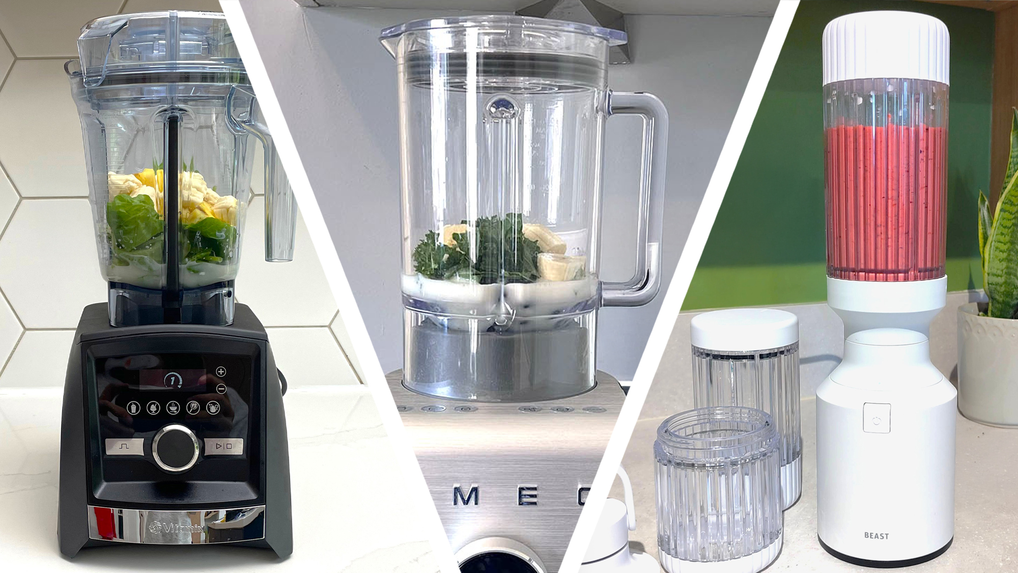 Split image of three blenders in use