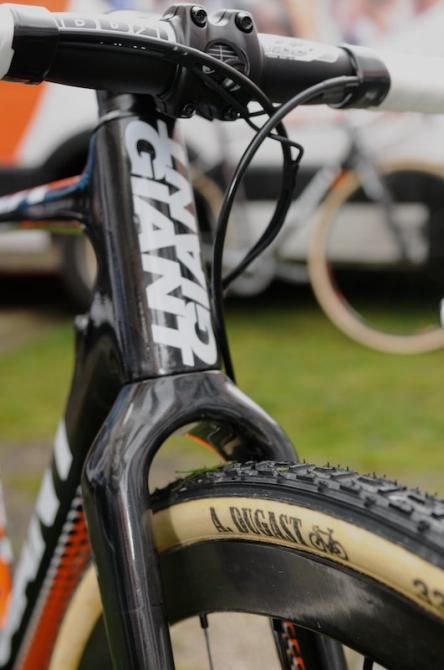 The clean cantilever-free fork, and some of Dugast's finest Typhoon tubulars. Shortly after we took these, Marianne had all of her bikes swapped over to Dugast Rhinos for the race