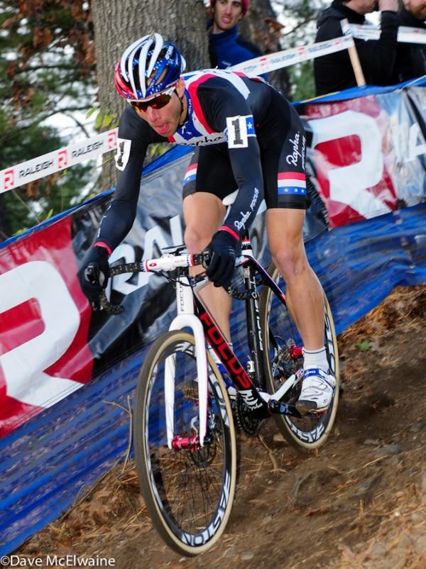 Jeremy Powers (Rapha Focus) descending on lap one with the lead