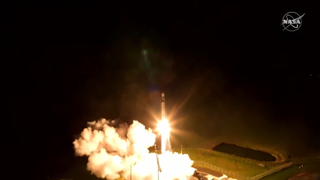 Rocket Lab Electron launching at night carrying CAPSTONE cubesat to the moon
