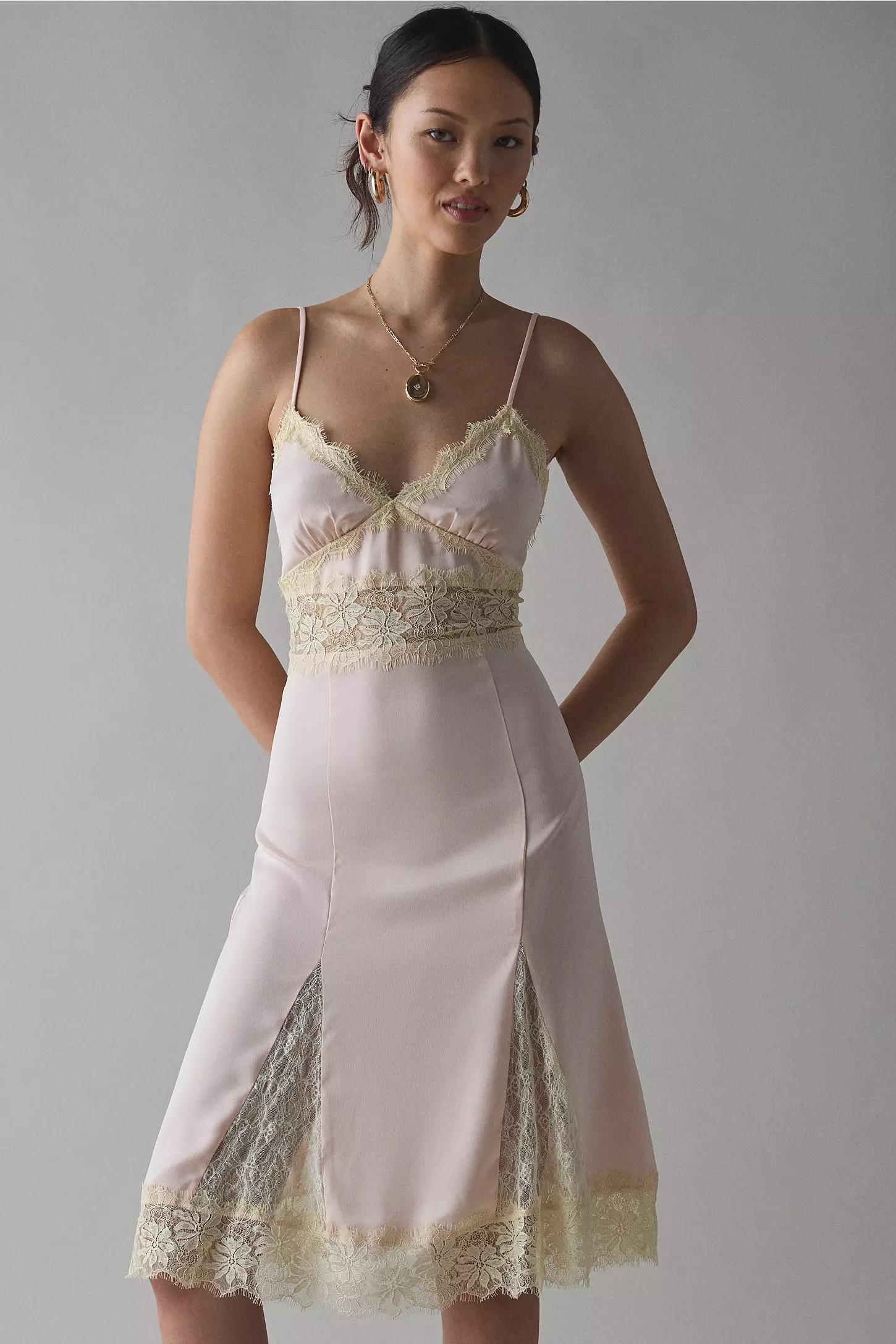Kimchi blue dipped lace satin smoothie dress
