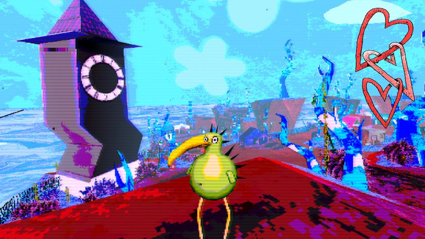 Video game art that looks like a '90s cartoon style with a green bird