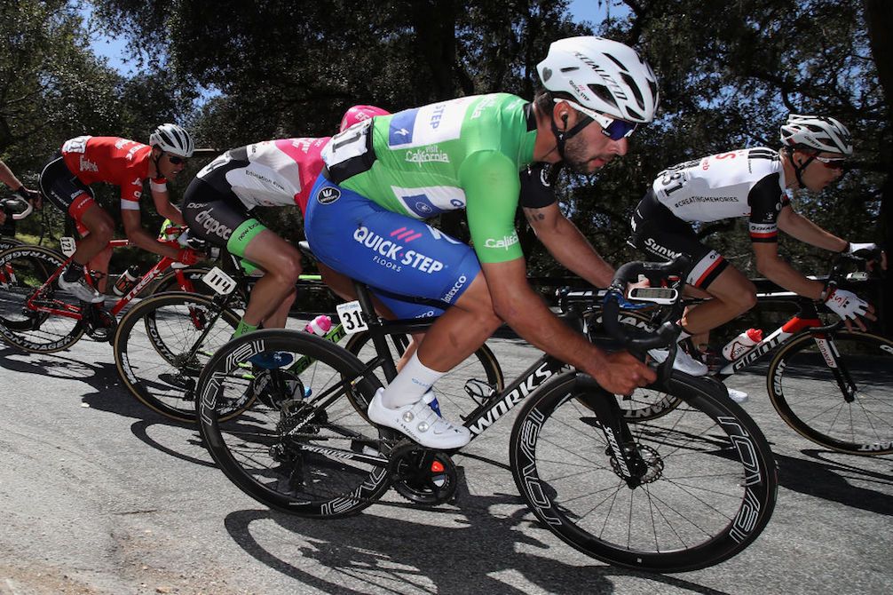 Quick-Step's Fernando Gaviria wears the green jersey as best sprinter on stage 3 of the 2018 Tour of California